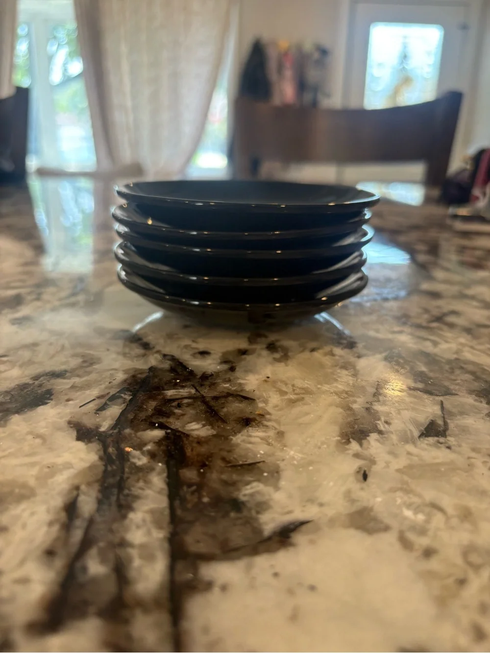 Set of (5) Crate & Barrel Black Saucer Plates